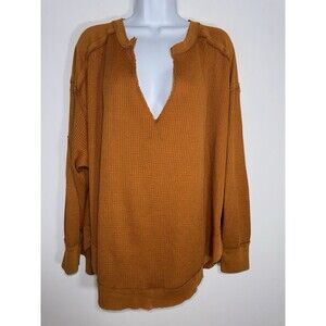 Free People Owen Thermal Waffle Top Burnt Orange Boho Oversized Women XS